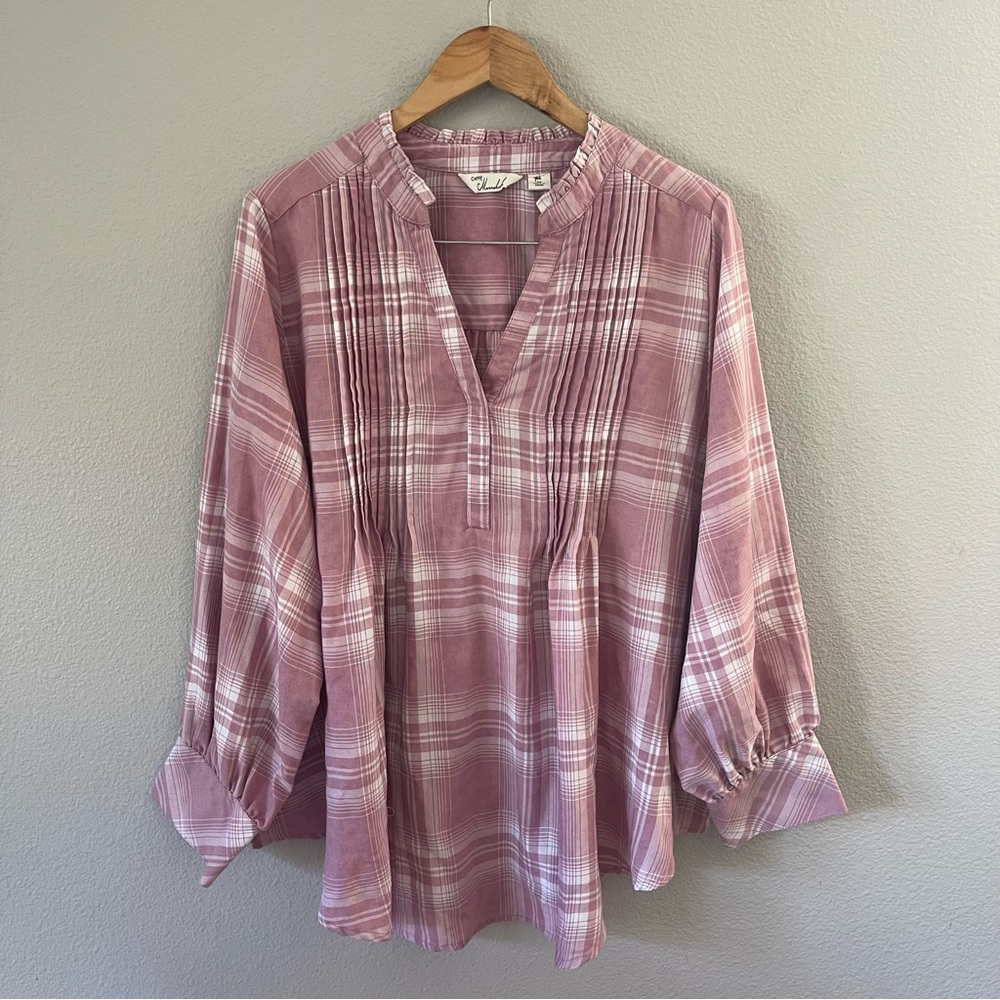CAFFE Marrakesh Flannel Pintuck Burnout Plaid Shirt Top Size  2X
